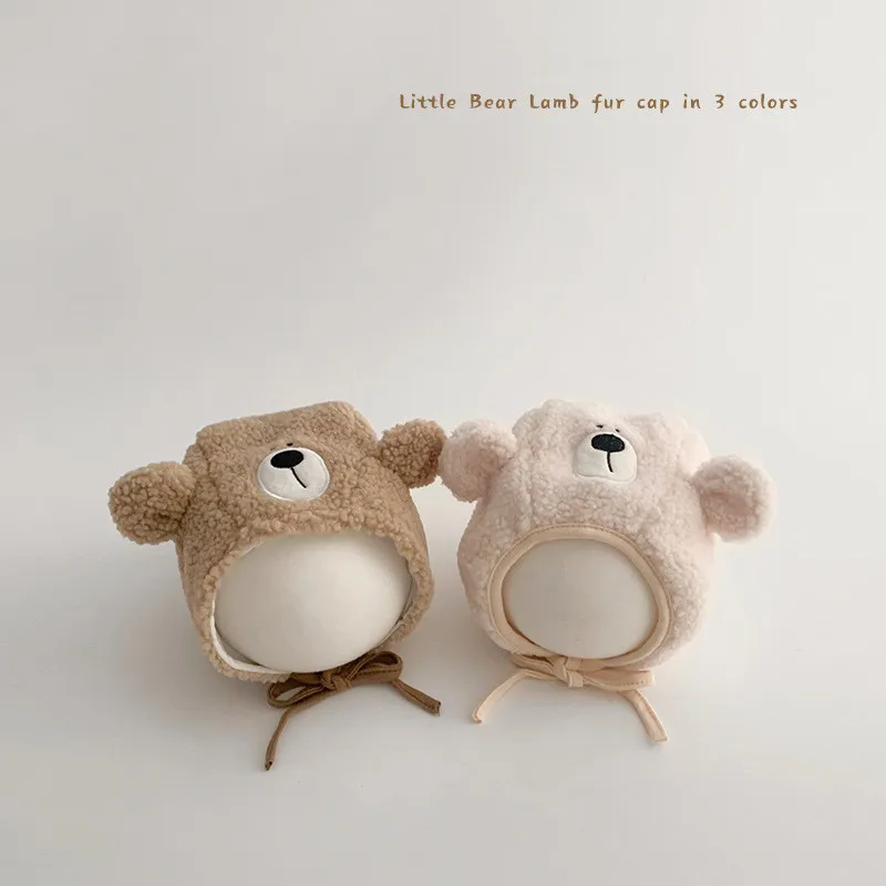 

Winter Cashmere Baby Hat Korean Cartoon Bear Ear Cap for Infant Baby Boy Girl Warm Thicken Wool Toddler Hat for 3-24 Month Baby