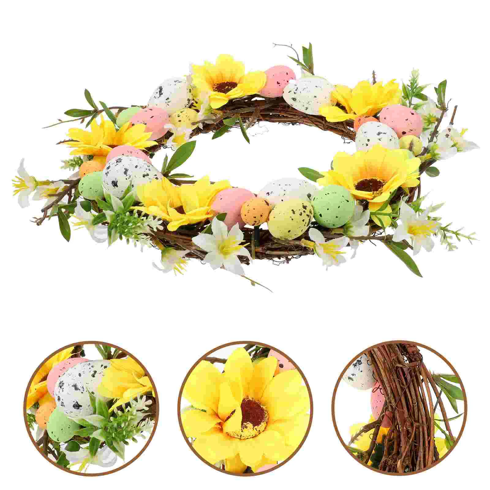 

Easter Wreath Door Egg Spring Decorations Front Wreaths Decor Garland Hanging Ornaments Floral Artificial Sunflower Eggs Twig