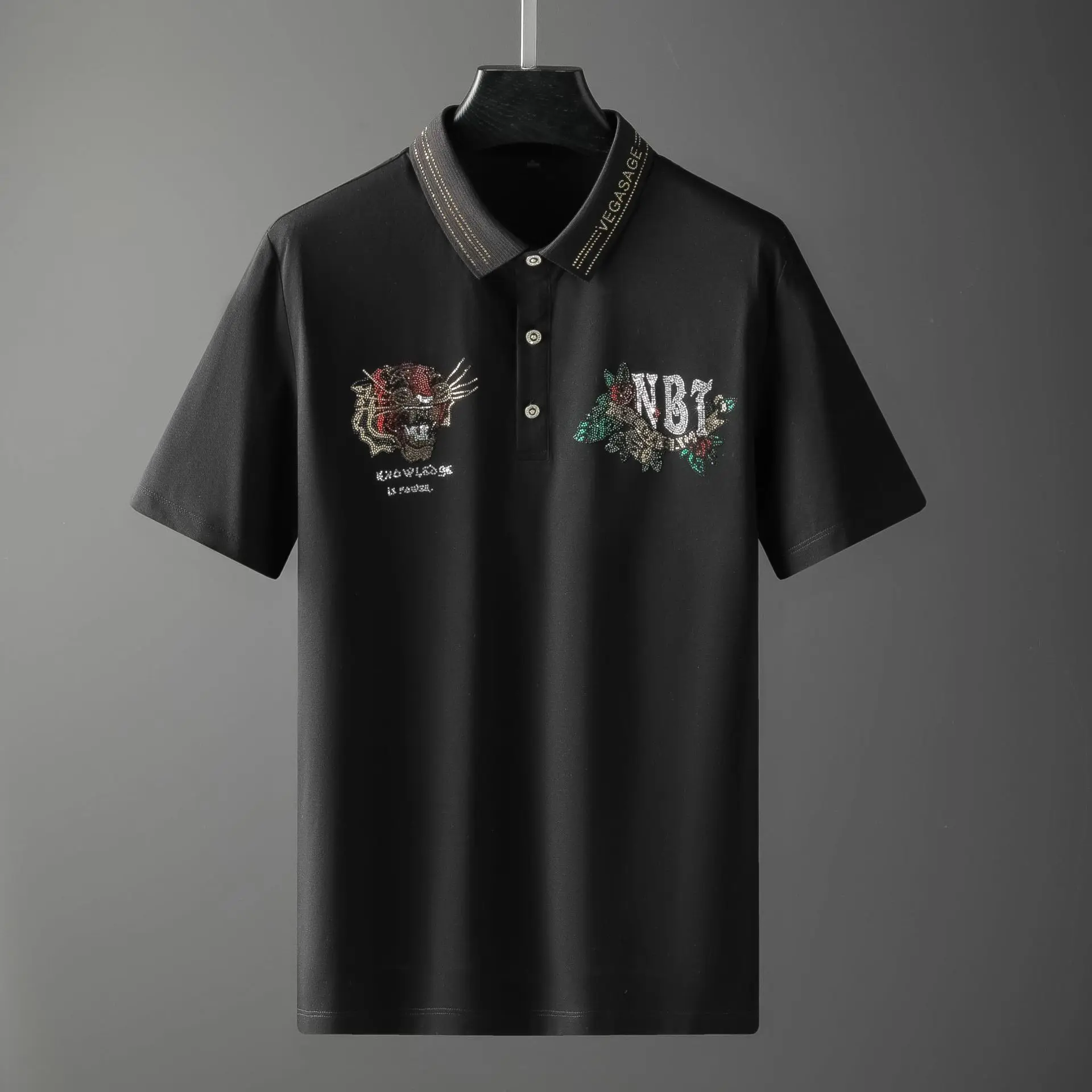 

High New Men 2022 Embroidered Tiger Diamond Rhinestones Crown Polo Shirts Shirt Hip Hop Skateboard Cotton Polo Top M-4XL #A682