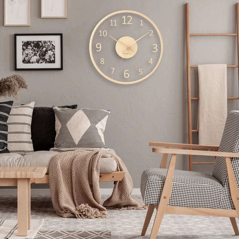 

Wooden Glass Wall Clock Modern Design Bedroom Nordic Art Creative Minimalist Wall Clock Living Room Reloj De Pared Home Decor 50