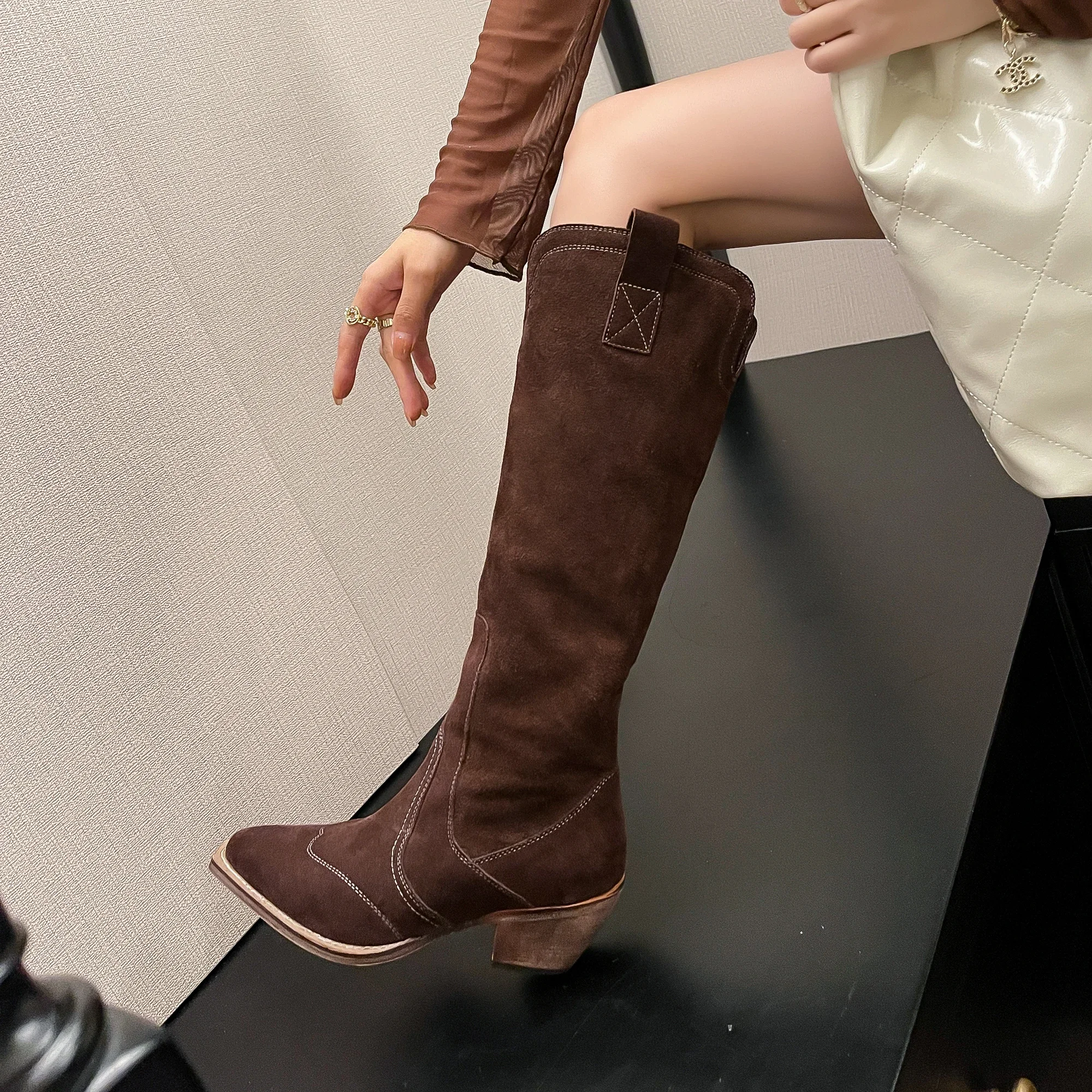 Кожаные замшевые ковбойские сапоги в стиле вестерн с вышивкой на заказ