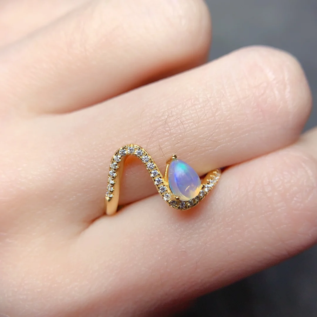 

Natural Opal Silver 925 Engagement Ring for Women Luxury Gemstone Jewelry Gemstone New Ring Wedding adjustable Fine