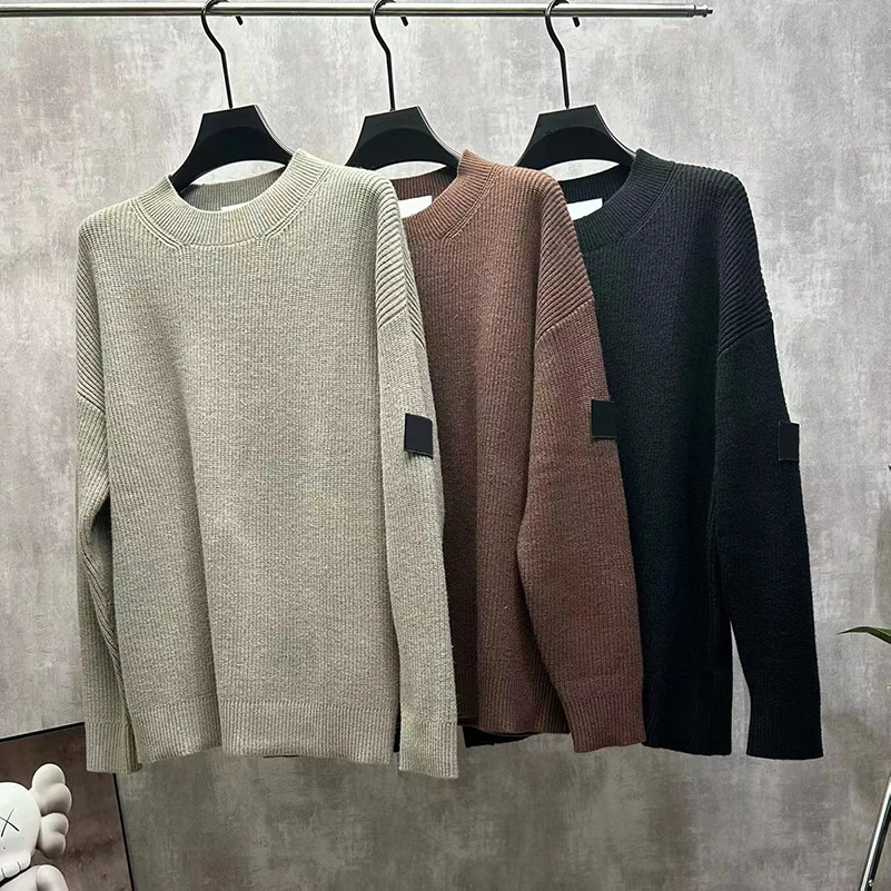 Autumn Winter Men's Knitted Sweater High Streetwear Wool Blend Oversize Tops Round Neck Pullover Sueteres Para Hombre MA684