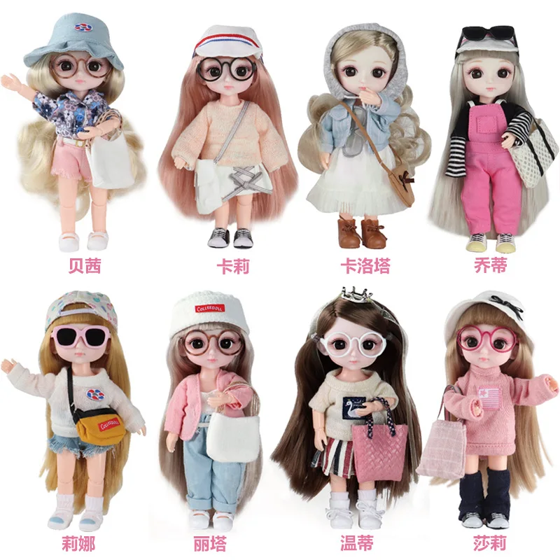 

New 1/12 13 Moveable Jointed 16cm High Quality Dolls Lovely Bjd Doll with Clothes and Glasses Dress Up Dolls Toy for Girls Gift