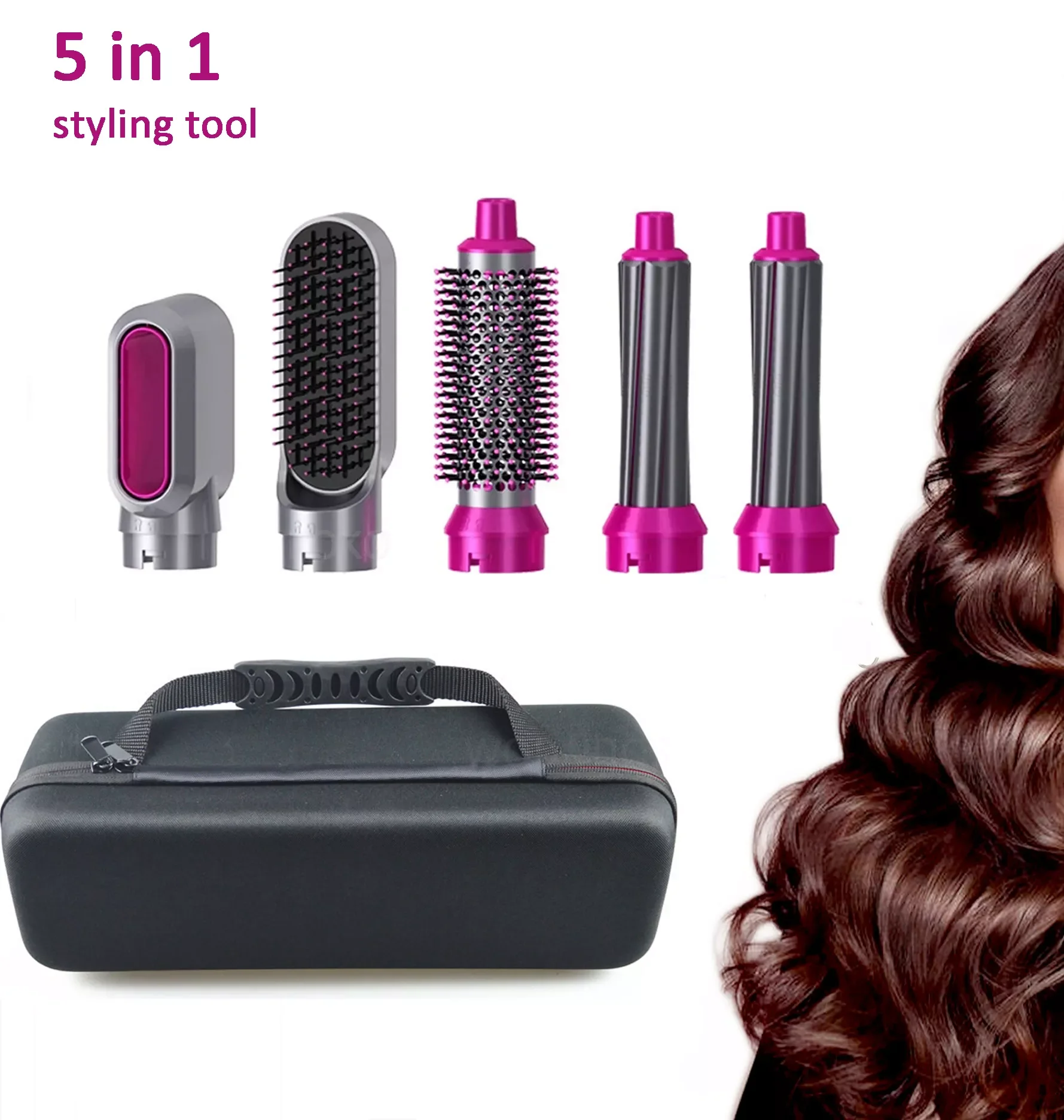 New in In 1  Blow Dryer Comb Hair Dryer Brush Hair Curling Wand Detachable Brush Kit Negative Ion Hair Curler Curling Iron free