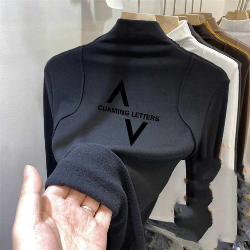 Футболки простые пуловеры с воротником средней высоты длинным рукавом