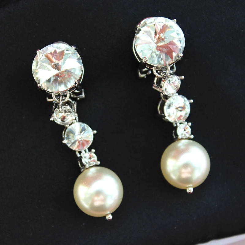 

Super flash round crystal d pearl pendant earring clip lady retro ear clip