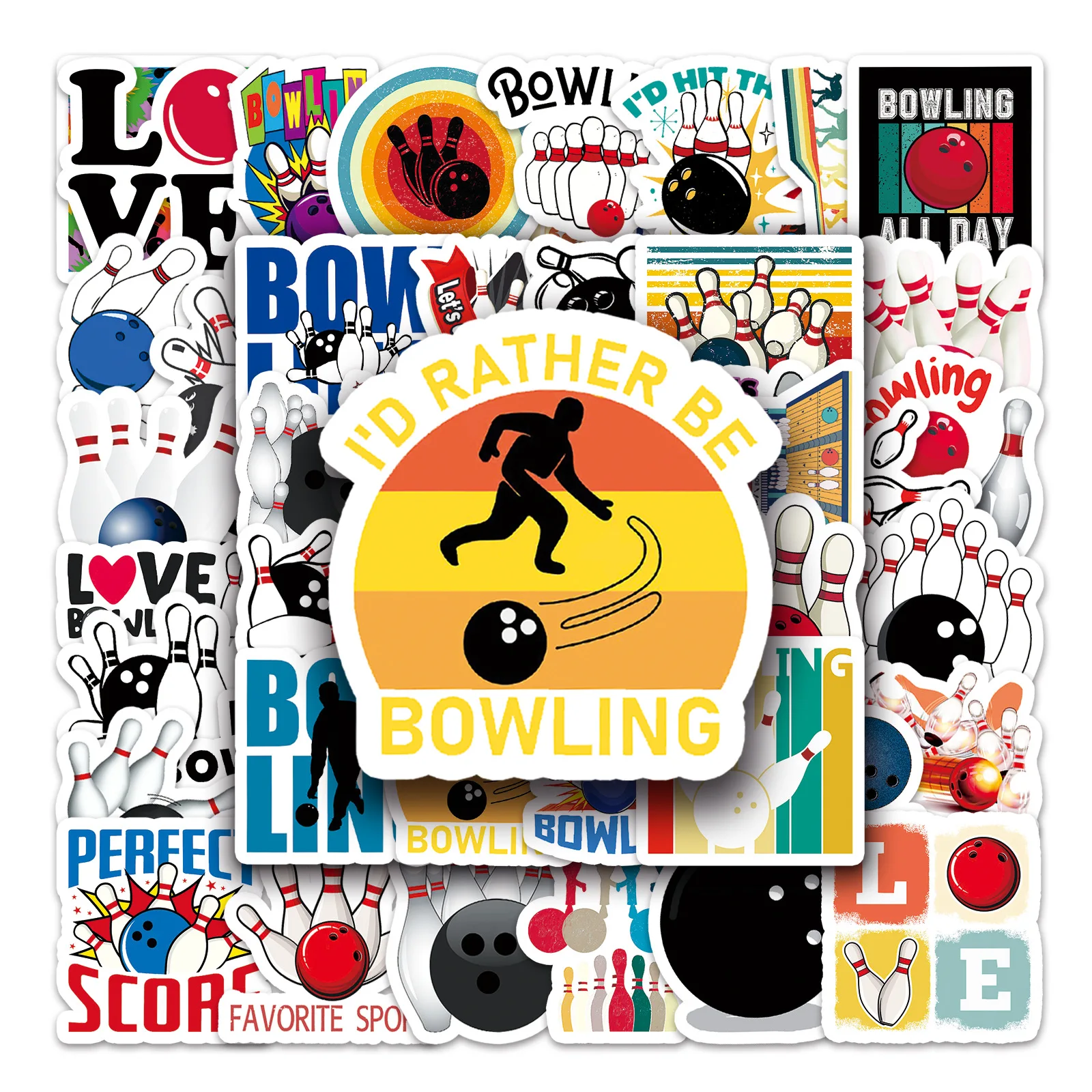 

10/30/50PCS Cool Popular Bowling Stickers Pack Skateboard Guitar Decoration DIY Laptop Cute Waterproof Graffiti Decal Wholesale