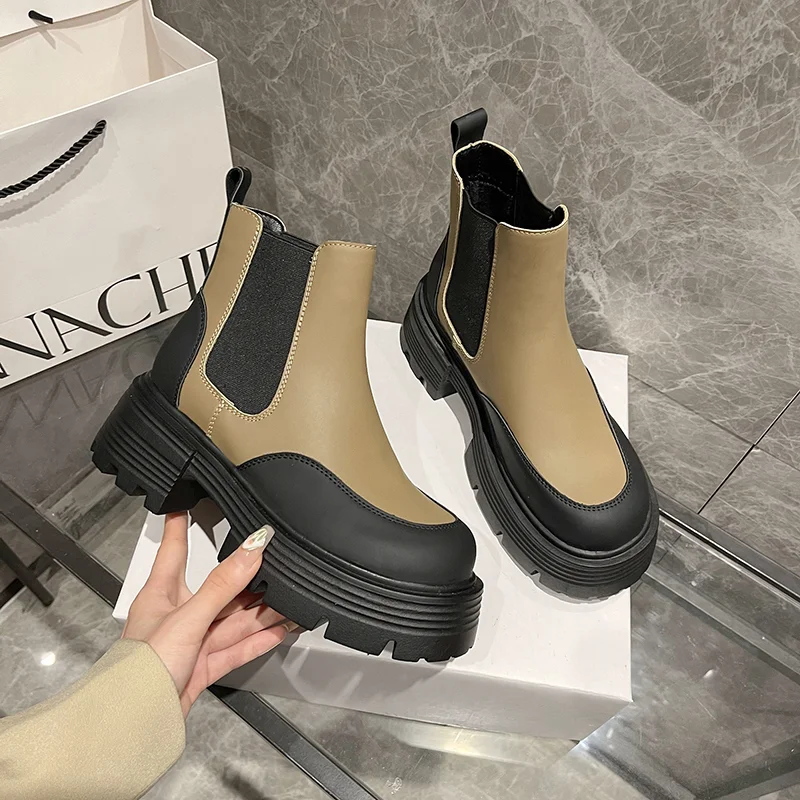 Ladies Flat Platform Sports Chelsea Ankle Boots 2023 Winter New Fashion Motorcycle Boots Casual Ladies Snow Boots Botas Mujer