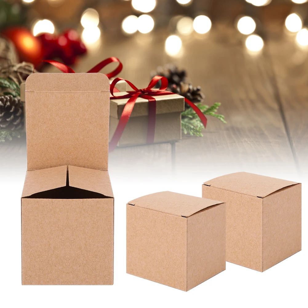 

50 шт. коробка из крафт-бумаги, складные подарочные коробки в стиле ретро, набор картонных коробок для творчества на Рождество/свадьбу, бумажная Рождественская подарочная упаковка