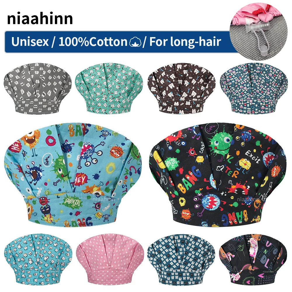 

Симпатичные шапки с принтом зубов, рабочая шляпа для салона красоты, лабораторные рабочие шапки, шапки для длинных волос, Оптовая продажа, Ж...