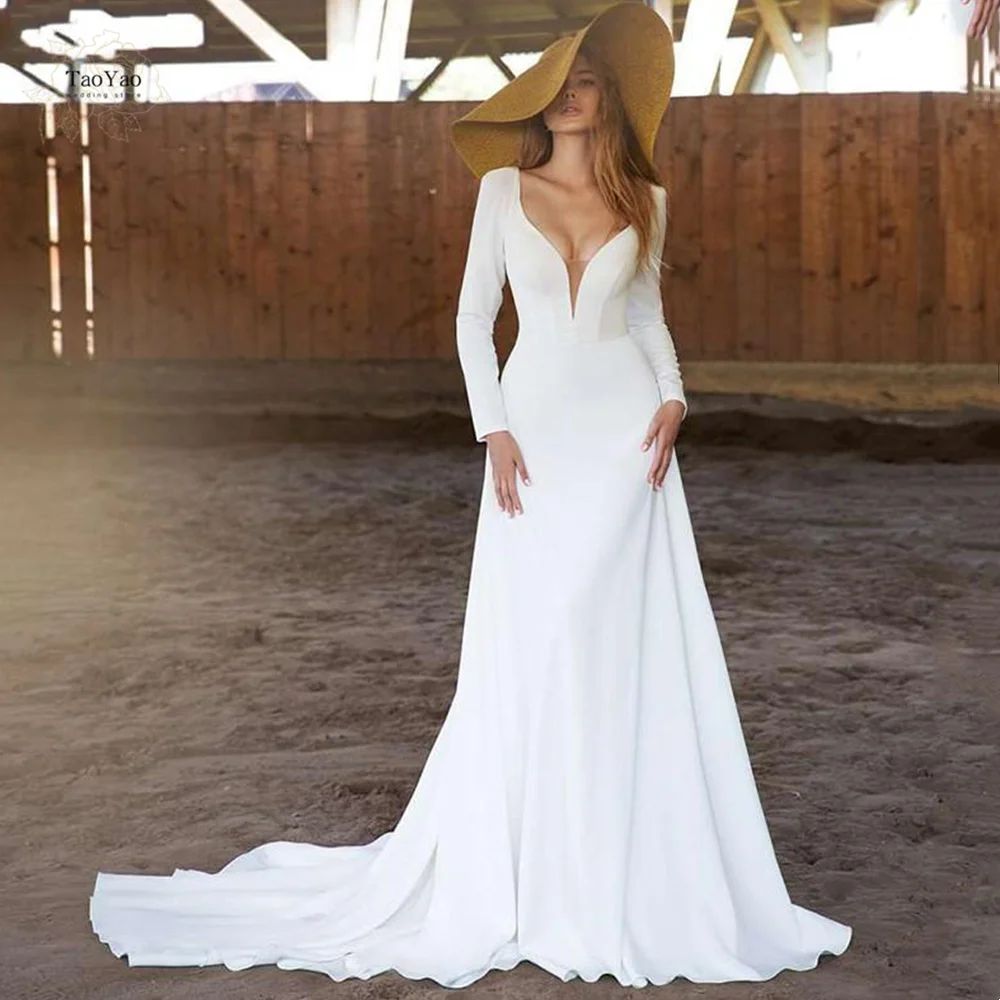 

Graceful V-Neck Wedding Dresses Beautiful Mermaid/Trumpet Bridal Gown New Long Sleeve Dress Vestido De Novia Robes De Soirée