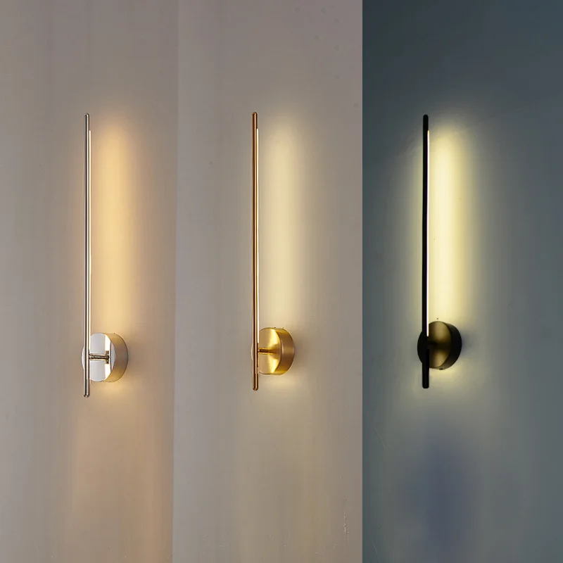 Nordic LED Long Wall lamp Horizontal Vertical Iron rotate Wall Light Mirror Light Minimalist Wall Sconces Gold Chrome Wall Light