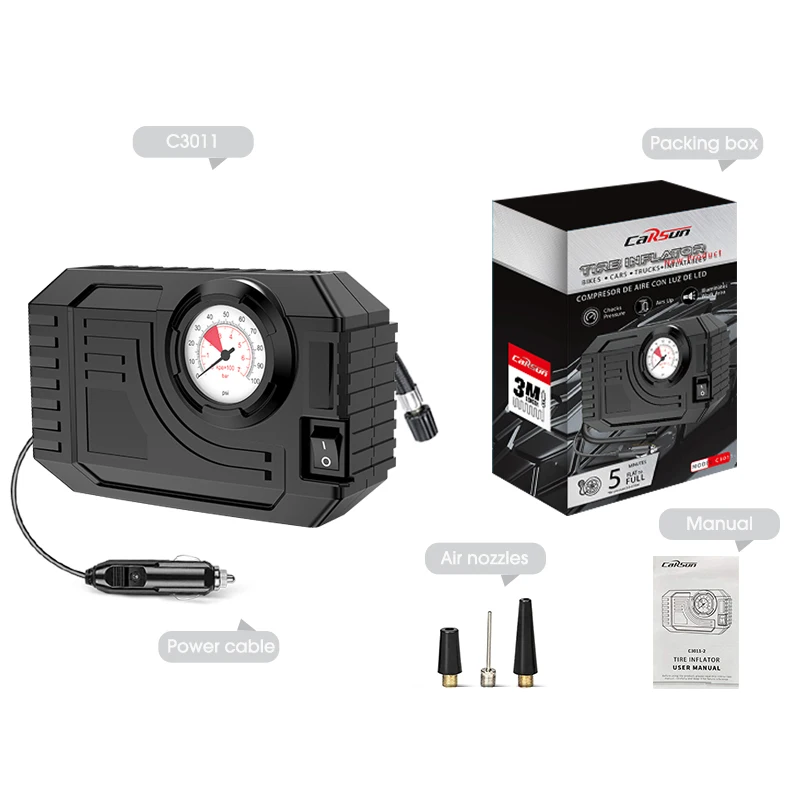 Воздушный Автомобильный Компрессор CARSUN насос для накачки шин портативный