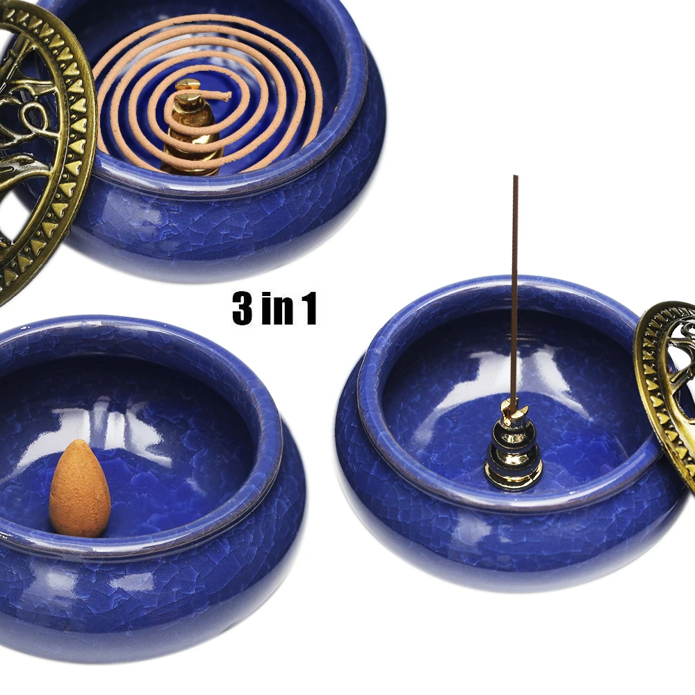 Катушка керамическая для благовоний, держатель для благовоний, домашняя дзен ручная работа, медная крышка, керамическая горелка для палочек, антикварная сандаловая Woo