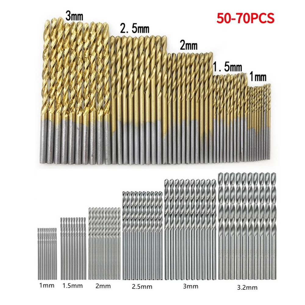 

50pcs Titanium Coated HSS High Speed Steel Drill Bit Set Metal Hole Grooving Drill Saw Carpenter Woodworking Tools Twist Drill
