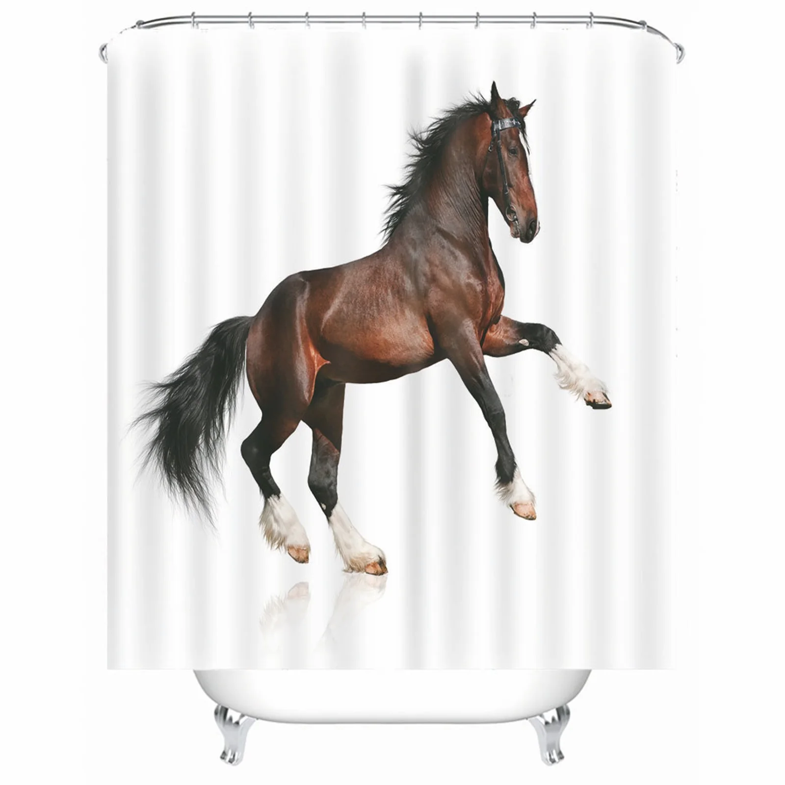 

Shower Curtain Quality Polyester Running Horse White Mold & Mildew Resistant Waterproofwith Rustproof Grommets Hooks