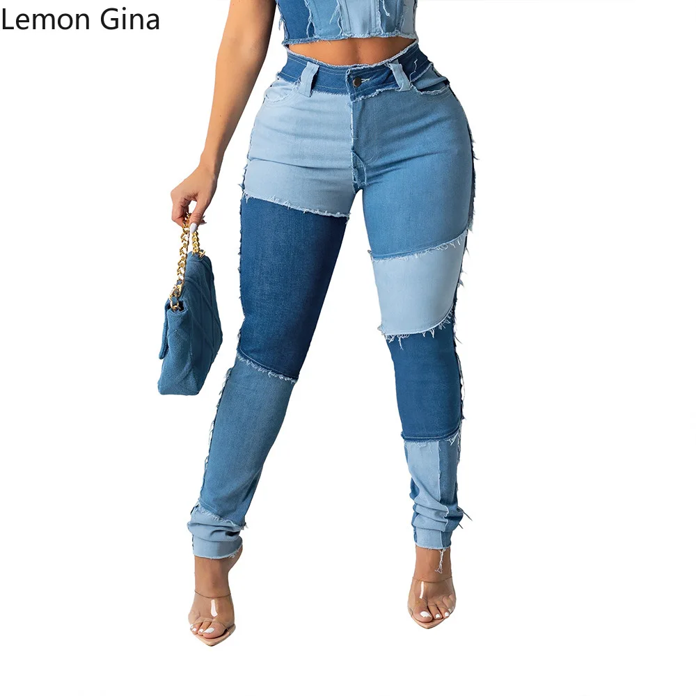 Женские летние джинсы Lemon Gina с высокой талией облегающие брюки-карандаш оборками