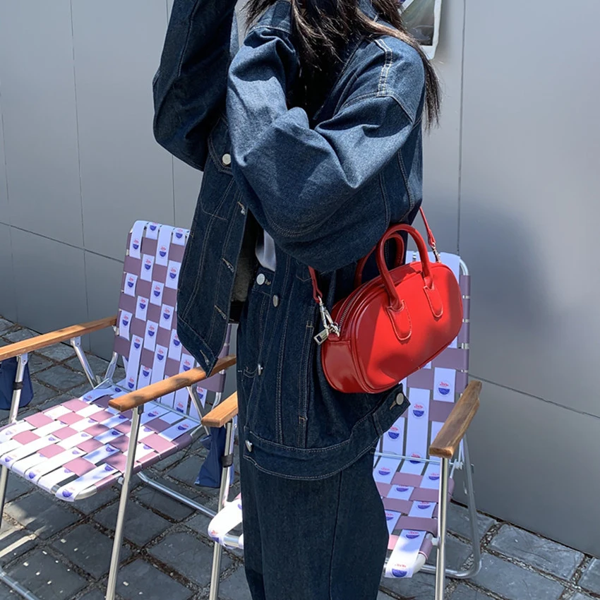 

Fashion Red Sac A Main Femme Patent Leather Vintage Top Handle Bags 2022 New Women Korean Style Crossbody Shoulder Bag Retro