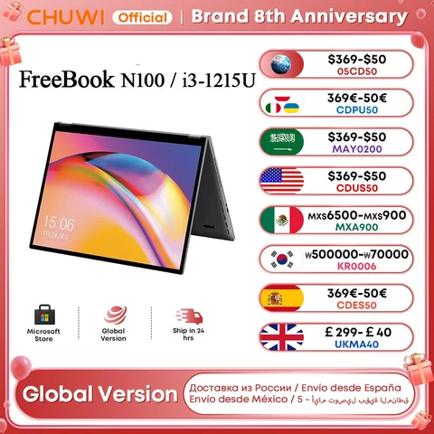 CHUWI FreeBook Laptop Tablet PC 13.5 Inch FHD Touch Screen Windows 11 Intel N100/i3-1215U Quad Core 12GB LPDDR5 512G SSD WIFI6
