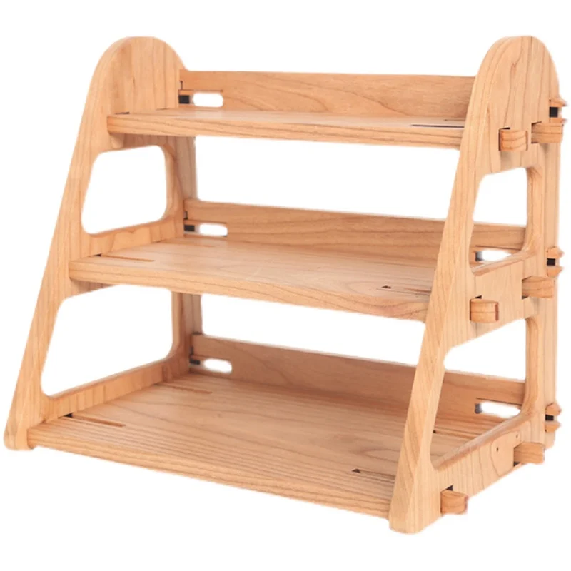 Solid Cherry Wood Storage Shelf Three Layer for Computer Desk Blind Box Bathroom Accessories | Строительство и ремонт