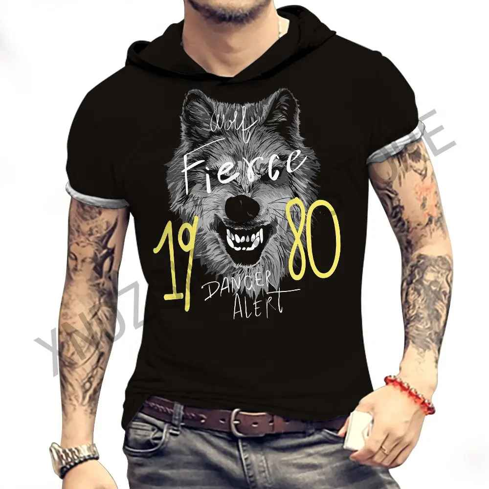 

Hip Hop Essentials Hoodie Wild Men's Clothing High Quality Wolf T-shirt With Hood Clothes European Size Aesthetic Streetwear 3XL