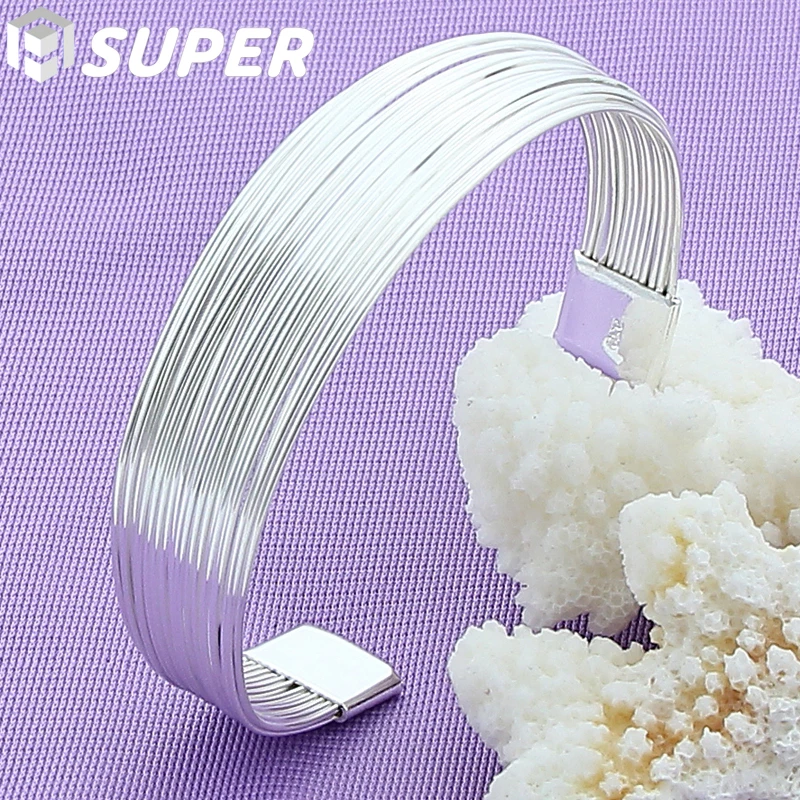 

925 Sterling Silver Multi-line Bracelet Bangle For Woman Man Wedding Engagement Fashion Charm Party Jewelry