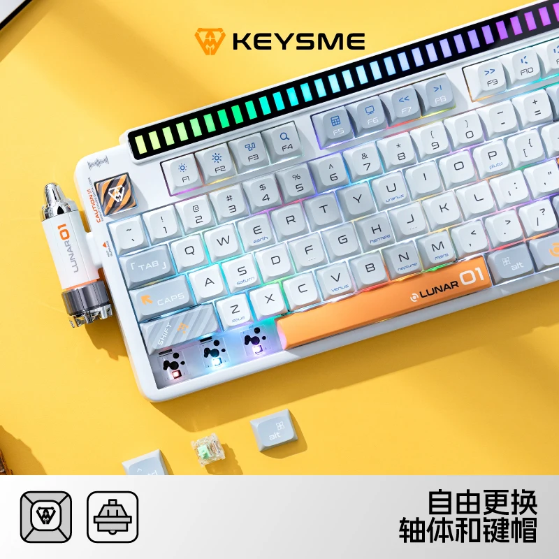 Фото KeysMe Lunar01 Настраиваемая механическая игровая клавиатура, беспроводная трехрежимная 87-клавишная клавиатура для киберспорта, профессиональный игровой контроллер №3