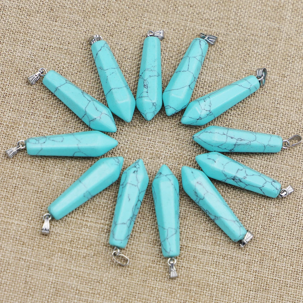 New Natural Stone Hexagonal Pillar Pendants Turquoise Jewelry Trendy Reiki Charms Making DIY Earrings Necklace Accessories 24Pcs
