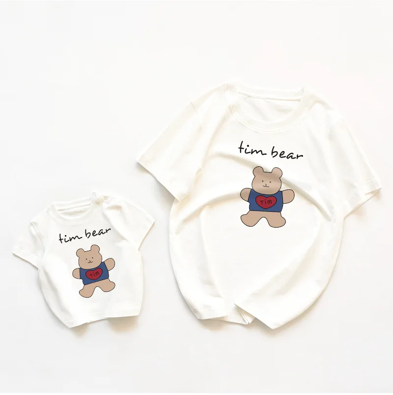 

Family Cotton T-shirt for Dad Mom Daughter Son Matching Clothes Outfits Short-sleeve Adult Baby Kids Cartoon Print Shirts Tops