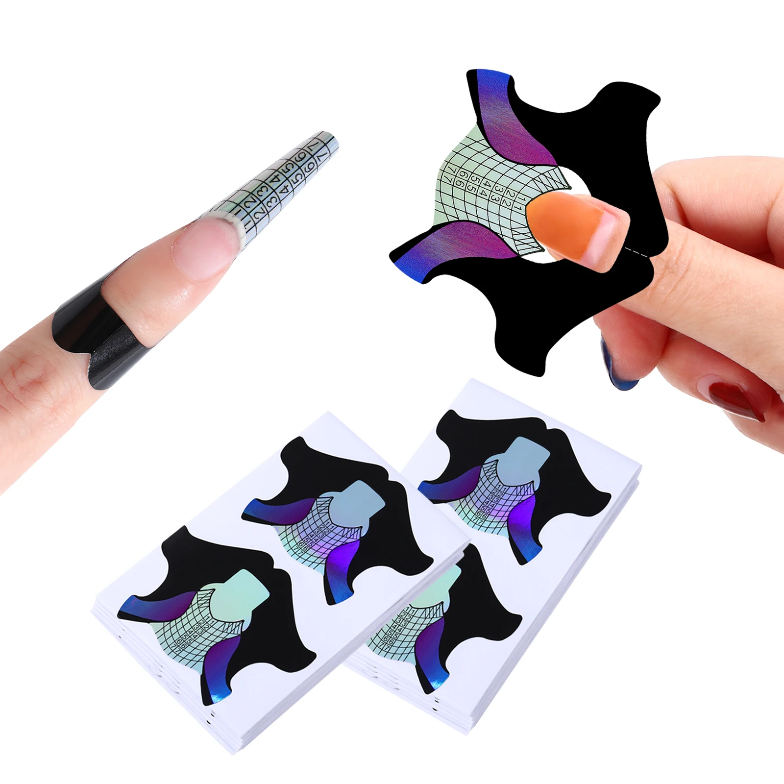 

Pro 3 in 1 100/300pcs Nail Forms Pattern Square Rhombus Stiletto Tips Acrylic Curve UV Gel Nails Extension Nail Art Tool Guide