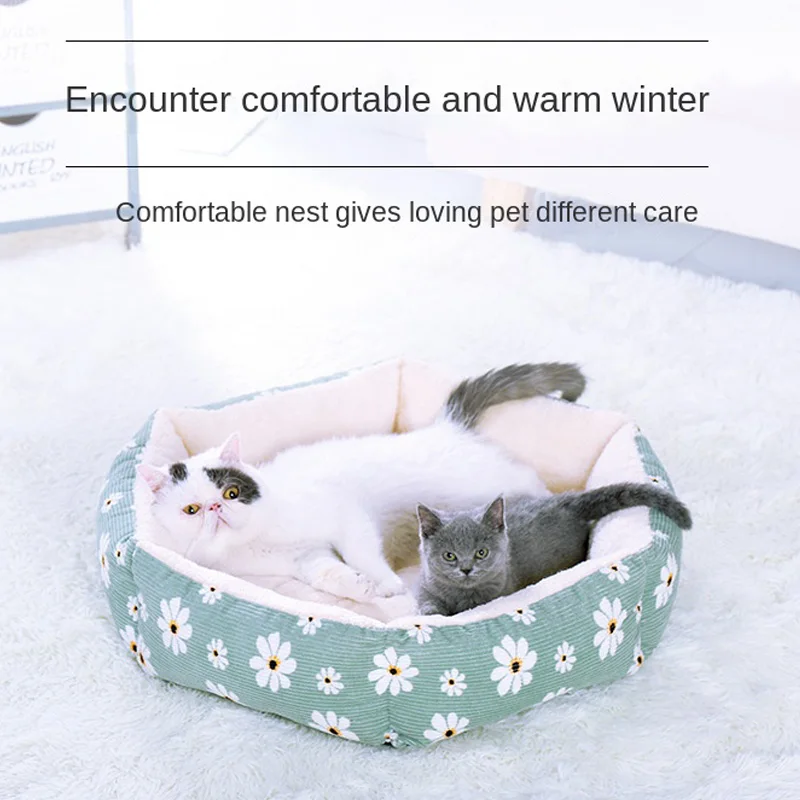 

Corduroy printed warm cat bed hexagonal comfortable dog bed high rebound medium small dog bed one cushion dual use pet supplies
