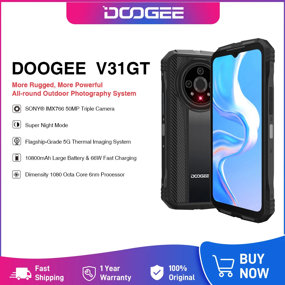 DOOGEE V31GT 6,58 дюйма, FHD, 120 Гц, IPS-дисплей, тепловизионная система 5G, размер 1080, восьмиядерный процессор, 12 ГБ ОЗУ + 256 ГБ ПЗУ, аккумулятор 10800 мАч