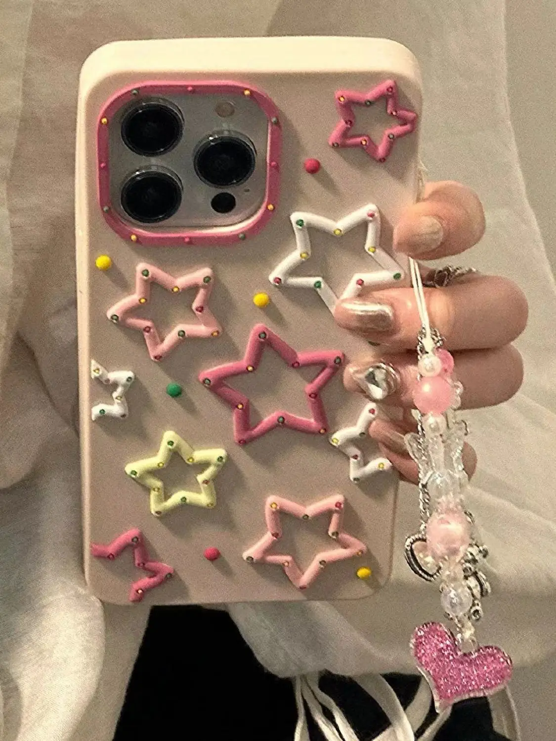 

Niche Ins 3D Star Pentagram Chain Phone Case Suitable for 14 Apple Phone Cases 13 Promax New 12 Pro Full Package Soft Case 11