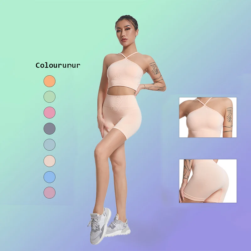 

Женский спортивный костюм из леггинсов и леггинсов, однотонный комплект из двух предметов для йоги и спортзала, 2022