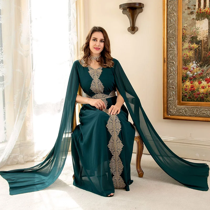 Fashion Embroidered Long Dress Arab Muslim Women Long Dress French British Stage Show Evening Dress Islamic Noble Long Dress