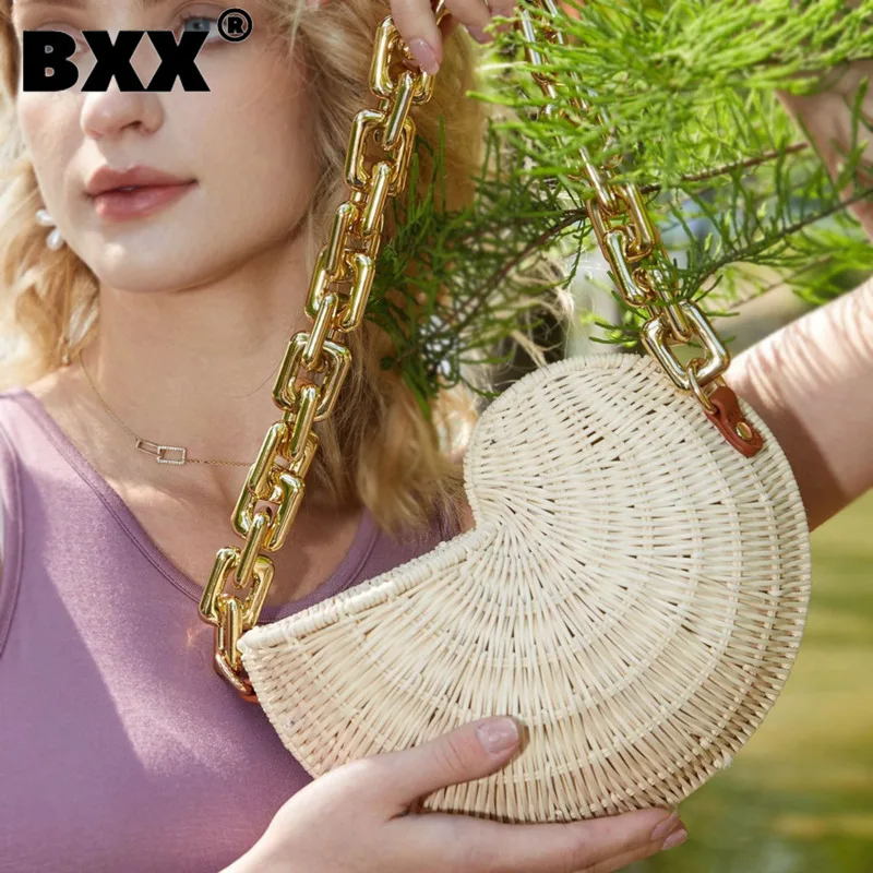 

[BXX] шикарная модная повседневная тканая сумка для женщин с металлической цепочкой, женская сумочка 2023, новый тренд 8AB282