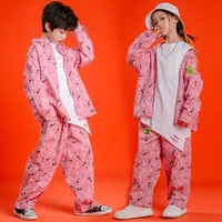 2022 street dance children fashion clothes boy performance clothes suit loose shirt girl pink net red fried street clothes g17