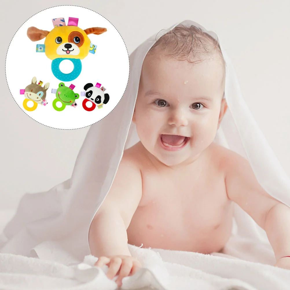 

4pcs Baby Molar Teether Cartoon Hand Rattle Silicone Chew Lovely Appease