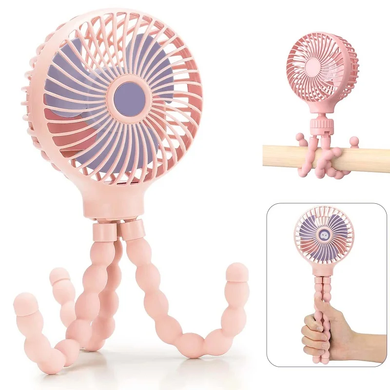 

Baby Stroller Fan Outdoor Portable Fan Clip 600mAh USB Rechargeable Handheld Electric Fan 3 Speeds Baby Deformable Stroller Fan