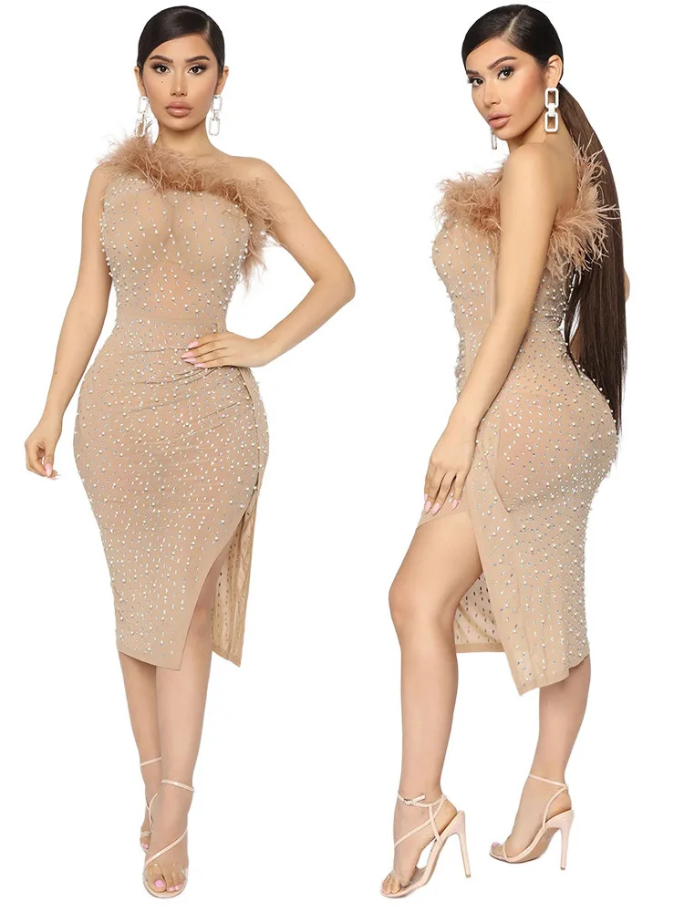 

Вечерние мини-платья для ночного клуба, соблазнительное облегающее Прозрачное платье с длинным рукавом и бусинами, осенняя одежда 2022 года, ...