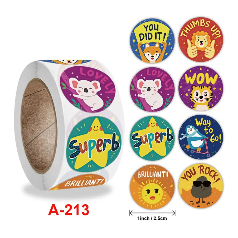 

500pcs Self-adhesive Labels Sticker Cute Cartoon Animals Printing Reward Stickers For Students School Reward 2.5cm/1inch new