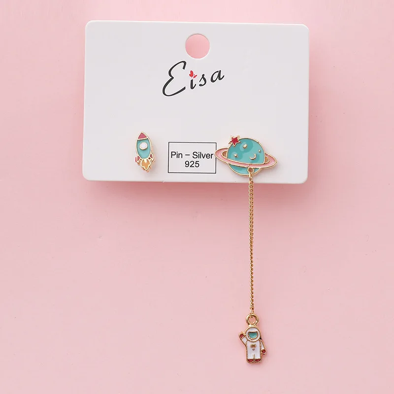 

Adorable Enamel Earrings Suits Collections Spaceman Pegasus Star Asymmetric Stud Earrings for Women Girl Jewerly Gifts