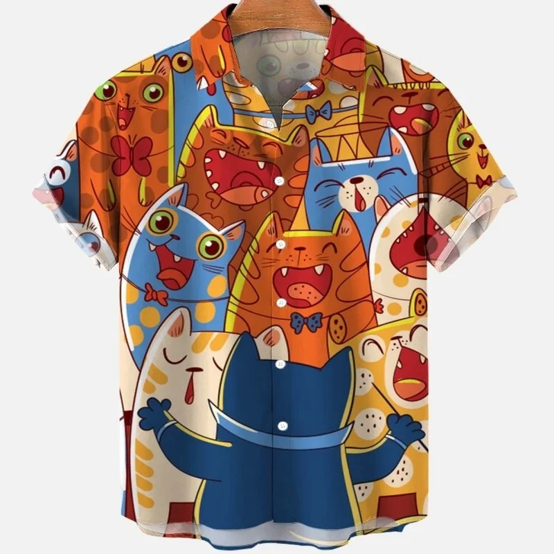 

Men's Summer awaiian Sirt eren Street Luxury Cartoon Animals Sort Sleeve Blouse Flameno Print ot Vintae Fitness Clotin