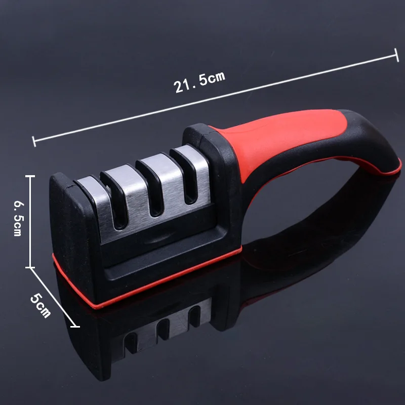 

1Pc Knife Sharpener Handheld Multi-Function Quick Sharpening Tool With Non-Slip Base Tungsten Steel Kitchen Gadget 3-Stage Type