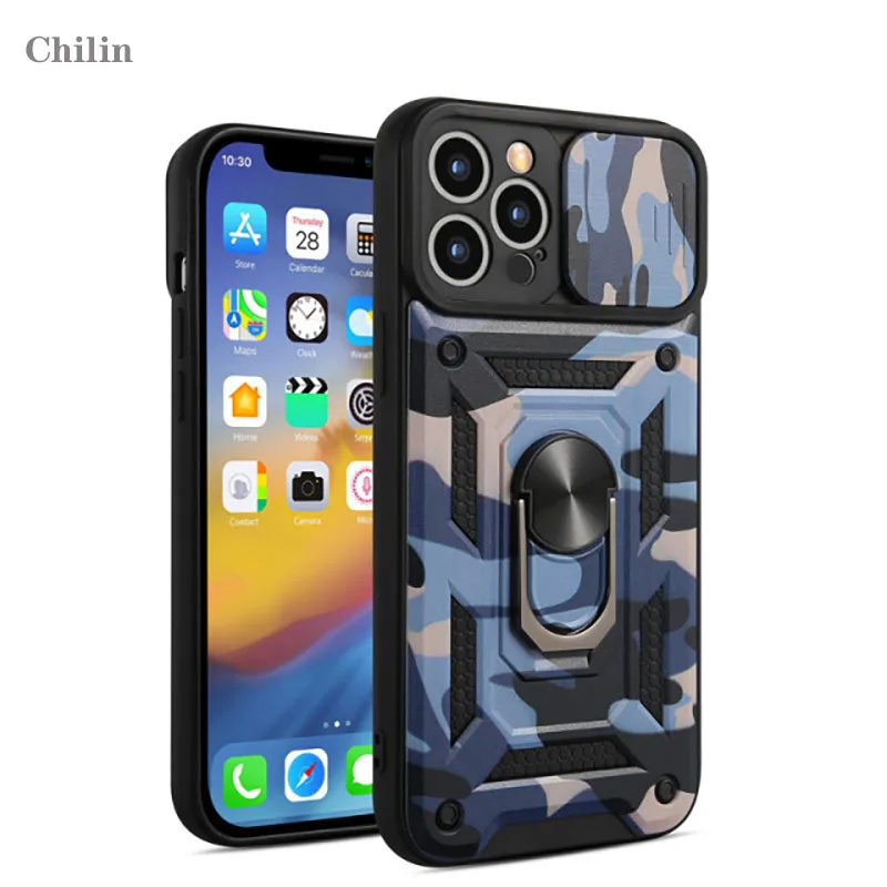 

Camouflage Slide Camera Lens Protect Phone Case for iphone 13 12 11 pro Max X XR XSMax 13pro Military Grade Bumpers Armor Cover