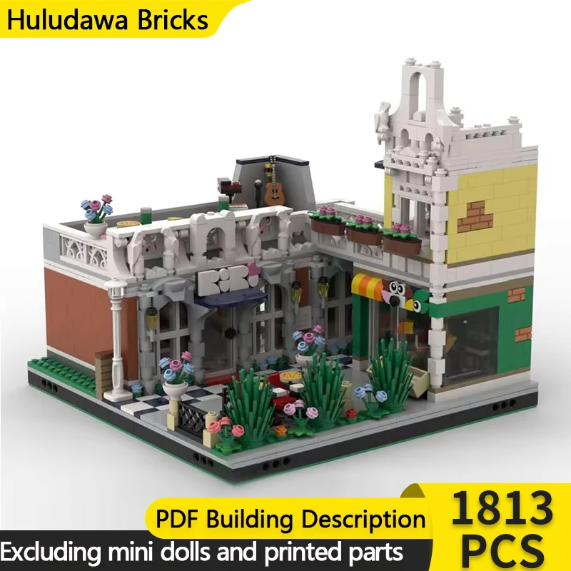 Модель City Street View MOC строительные кирпичи ресторан и зоомагазин модульные