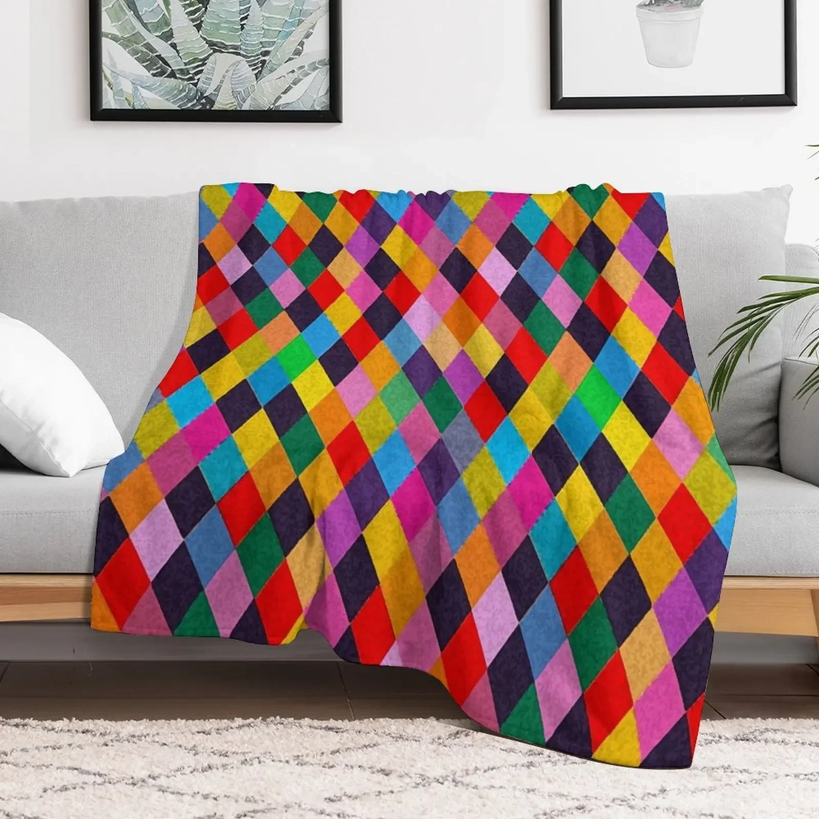 MARDI GRAS HARLEQUIN PATTERN Красочное одеяло с ромби Bulgan Lumini модное роскошное утепленное для