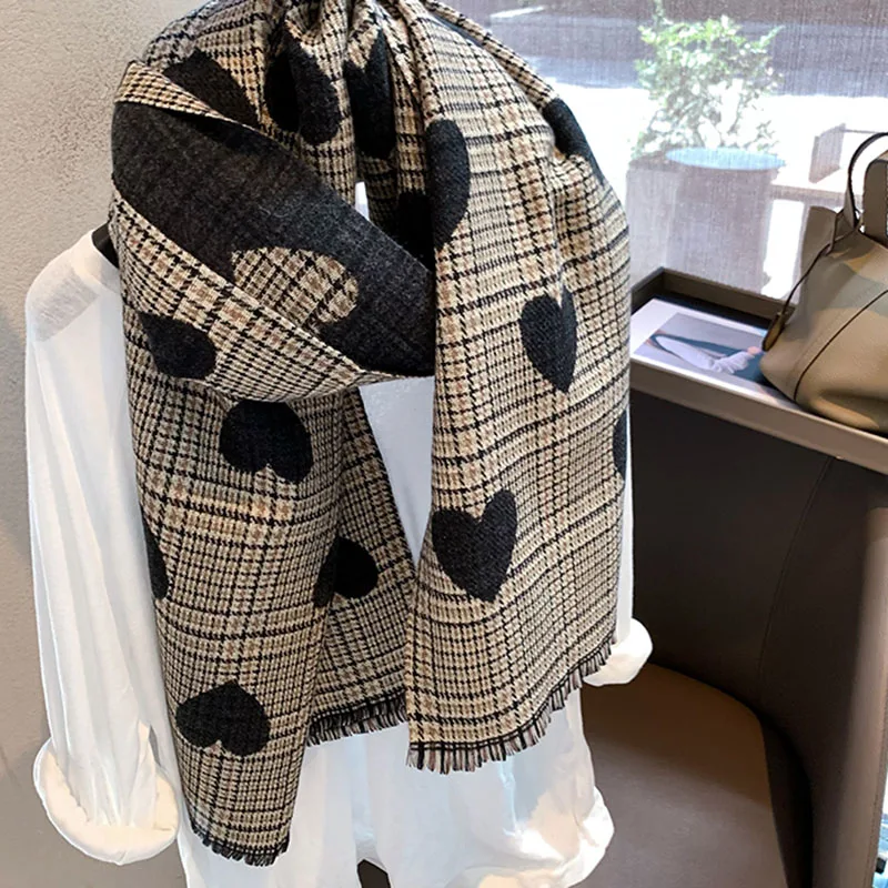 Зимний роскошный клетчатый шарф с рисунком гусиные лапки