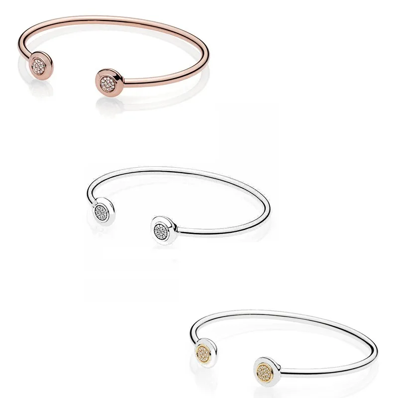 

Authentic 925 Sterling Silver Moments Rose Signature With Crystal Open Bracelet Bangle Fit Bead Charm Diy Fashion Jewelry